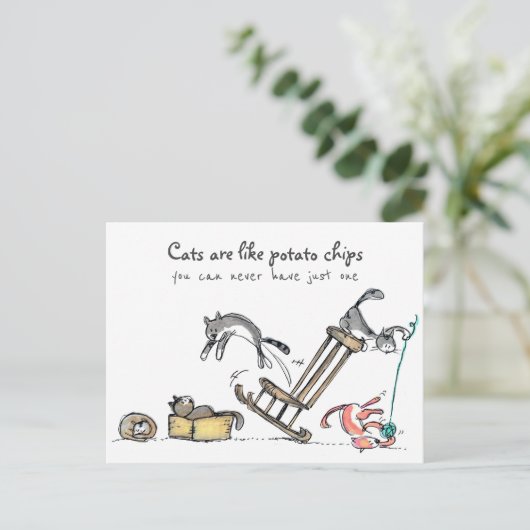 Katten zijn zoals chips/Funny Cat Briefkaart (Staand voorkant)