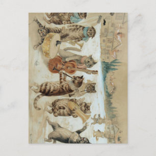 Katten zingen kerstlied door Louis Wain Briefkaart