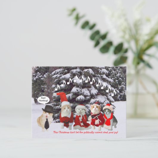 Katten zingen kerstliederen feestdagenkaart (Staand voorkant)