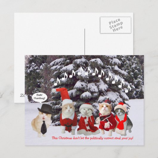 Katten zingen kerstliederen feestdagenkaart (Voorkant / Achterkant)