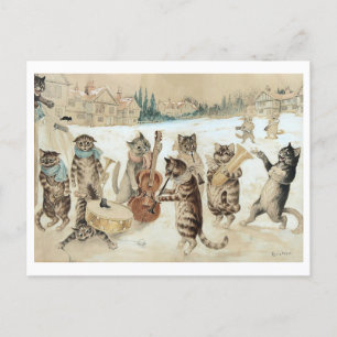 Katten zingen kerstliederen Vintage Louis Wain Briefkaart