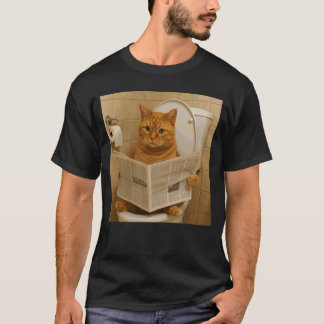 Katten zitten op het toilet terwijl ze krant lezen t-shirt