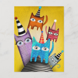 Katten Zoete Kleurrijke Feest Uitnodiging Briefkaart