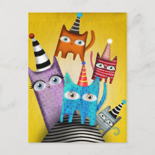 Katten Zoete Kleurrijke Feest Uitnodiging Briefkaart