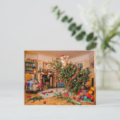 Katten zwaaien vanaf kerstboom briefkaart (Staand voorkant)