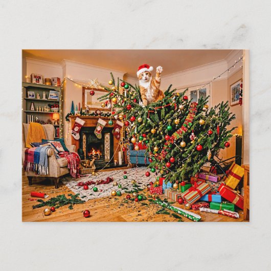 Katten zwaaien vanaf kerstboom briefkaart (Voorkant)