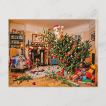 Katten zwaaien vanaf kerstboom
