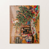 Katten zwaaien vanaf kerstboom legpuzzel (Verticaal)