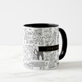 Katten zwart en wit illustratie naam mok (Voorkant rechts)