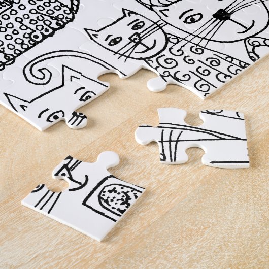 Katten zwart en wit, met hand getekende kunst legpuzzel (Zijkant)