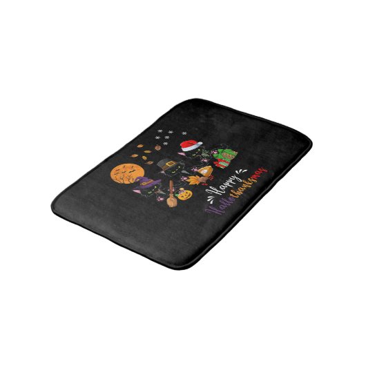Katten Zwart Kat Halloween en Vrolijk Kerstfeest G Badmat (Gekanteld)