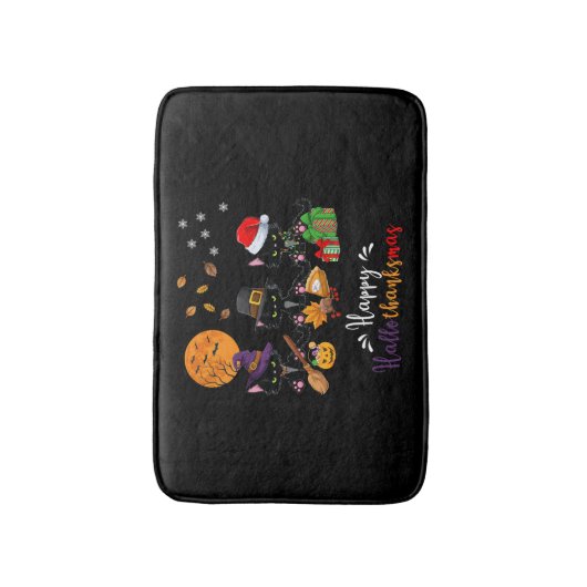 Katten Zwart Kat Halloween en Vrolijk Kerstfeest G Badmat (Voorkant Verticaal)