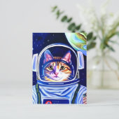 Kattenastronaut in de ruimte  briefkaart (Staand voorkant)