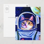 Kattenastronaut in de ruimte  briefkaart (Voorkant / Achterkant)