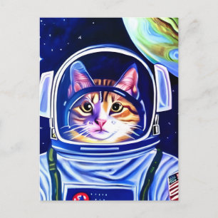 Kattenastronaut in de ruimte briefkaart