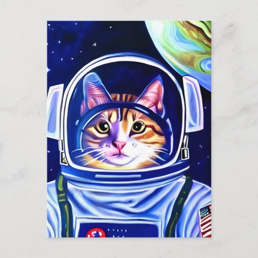 Kattenastronaut in de ruimte  briefkaart (Voorkant)