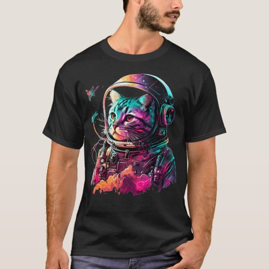 Kattenastronaut kleurrijk t-shirt (Voorkant)