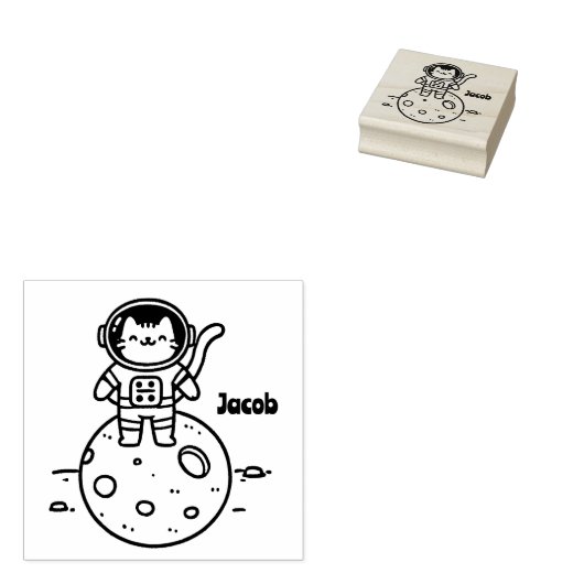 Kattenastronaut op de maan - Schattig  Rubberstempel (Gestempeld)
