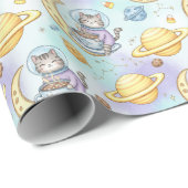 Kattenastronoom viert feest vanuit de ruimte cadeaupapier (Rol Hoek)