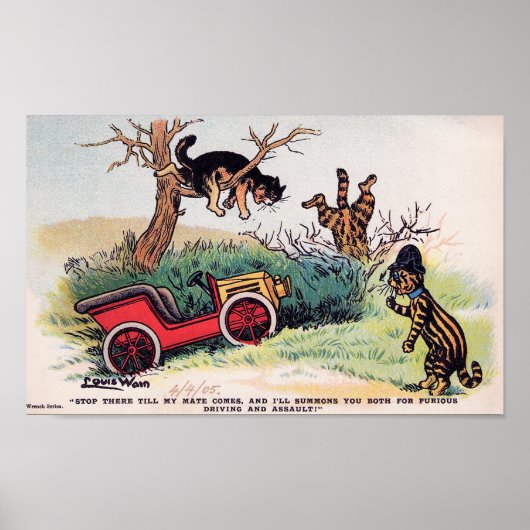 Kattenauto-ongeluk, Louis Wain Poster (Voorkant)