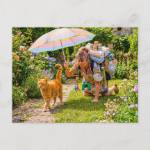 Kattenavontuur met overbelaste vrouw