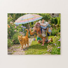 Kattenavontuur met overbelaste vrouw legpuzzel