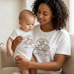 Kattenbaby Eerste Moederdag Zachte Pastel Regenboo Romper