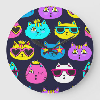 Kattenbadges, pop kunst textiel grote klok