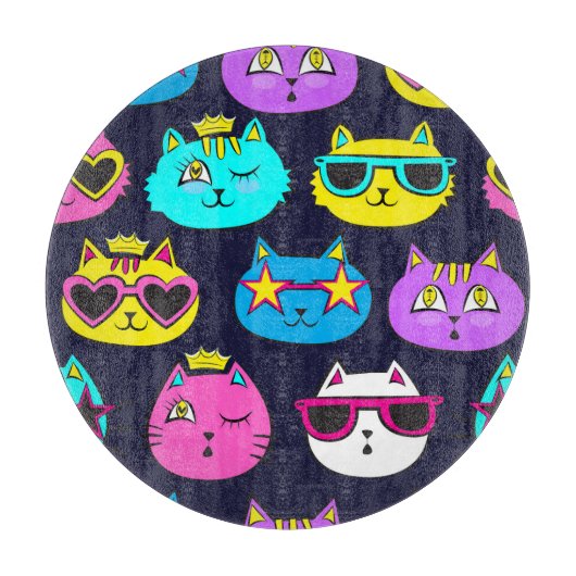 Kattenbadges, pop kunst textiel snijplank (Voorkant)