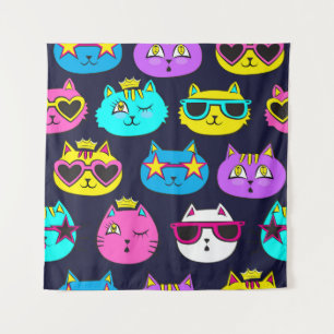 Kattenbadges, pop kunst textiel wandkleed