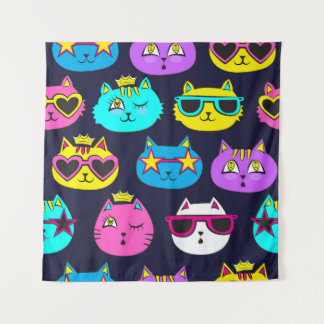 Kattenbadges, pop kunst textiel wandkleed