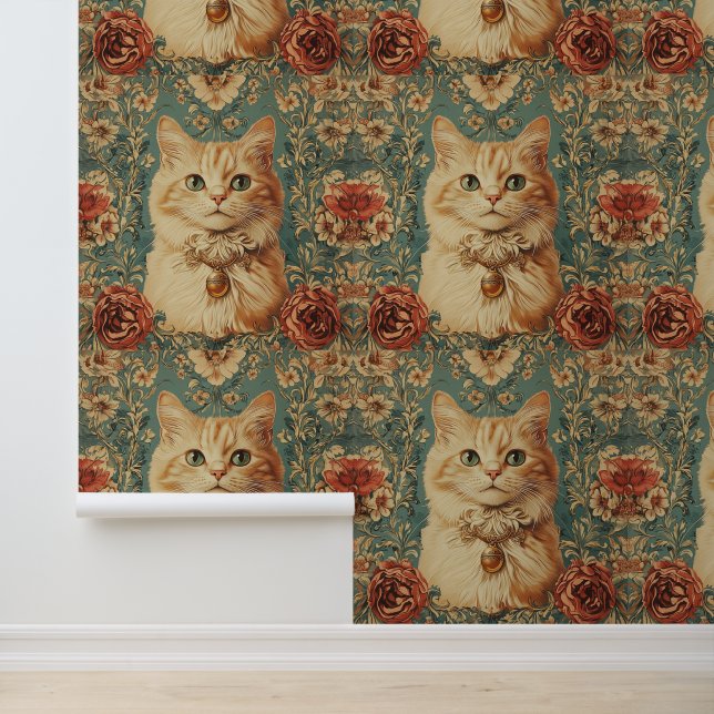  kattenbehang met bloemrijke oude stijl behang (Applicatie)