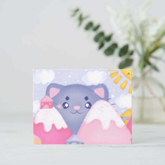 Kattenbergen en winterbergen met een Schattigee zo Briefkaart (Staand voorkant)