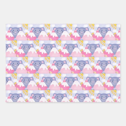 Kattenbergen en winterbergen met een Schattigee zo Inpakpapier Vel (Voorkant 3)