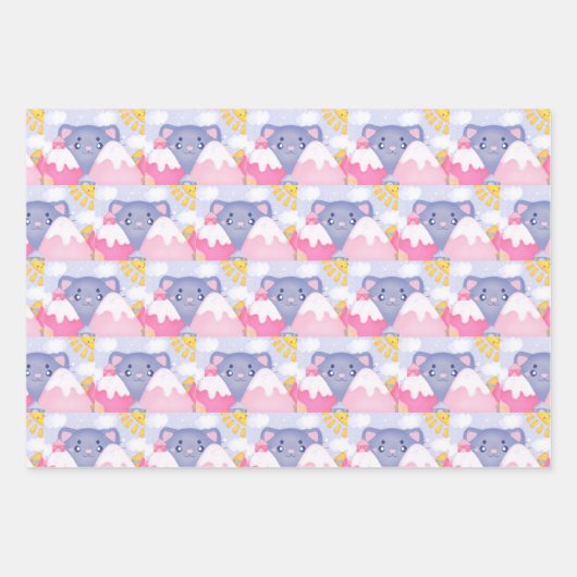 Kattenbergen en winterbergen met een Schattigee zo Inpakpapier Vel (Voorkant 2)