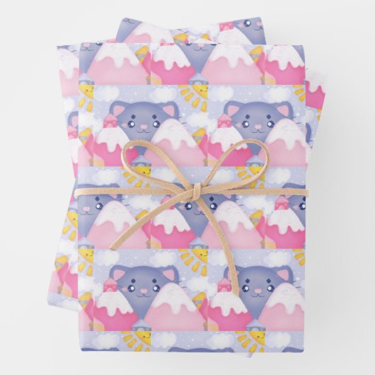 Kattenbergen en winterbergen met een Schattigee zo Inpakpapier Vel (In situ)