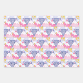 Kattenbergen en winterbergen met een Schattigee zo Inpakpapier Vel