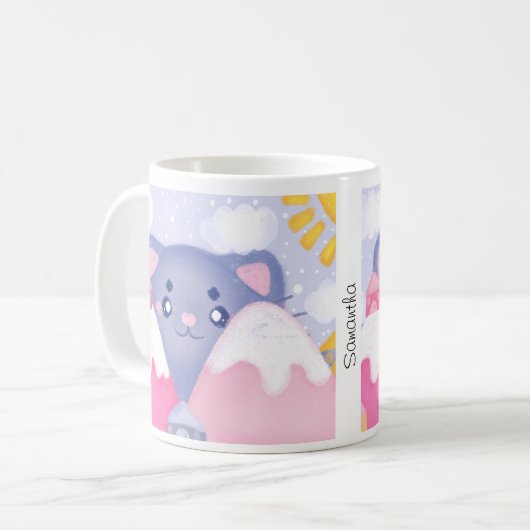 Kattenbergen en winterbergen met een Schattigee zo Koffiemok (Voorkant links)