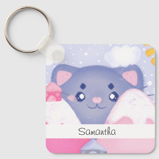 Kattenbergen en winterbergen met een Schattigee zo Sleutelhanger (Voorkant)