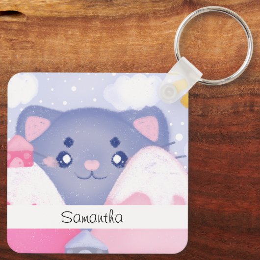 Kattenbergen en winterbergen met een Schattigee zo Sleutelhanger (Achterkant)