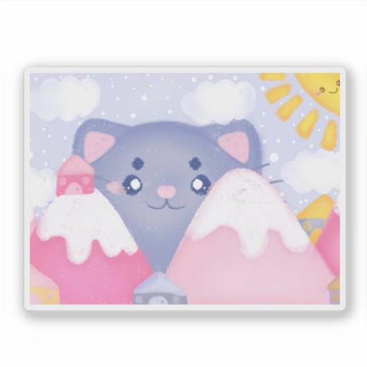 Kattenbergen en winterbergen met een Schattigee zo Sticker (Voorkant)