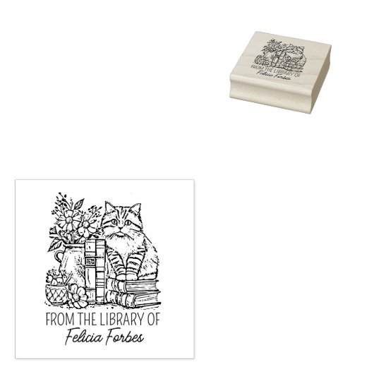  Kattenbibliotheek Boek Rubberstempel (Gestempeld)