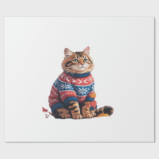 Kattenblad val Hallo herfst Grappige kat Kattenlie Cadeaupapier (Vlak)