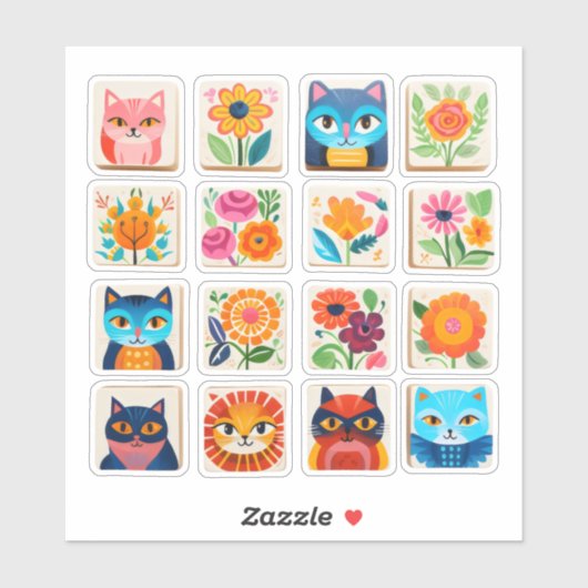 Kattenbloem kat roos sticker (Vel)