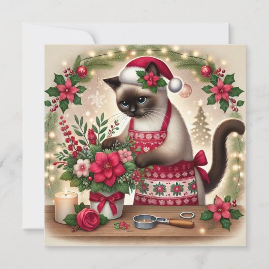 Kattenbloemist met bloemen Kerstgroet Feestdagenkaart (Voorkant)