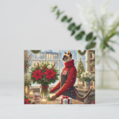 Kattenbloemist met bloemen Kerstgroet Feestdagenkaart (Staand voorkant)