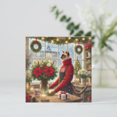 Kattenbloemist met bloemen Kerstgroet Feestdagenkaart (Staand voorkant)