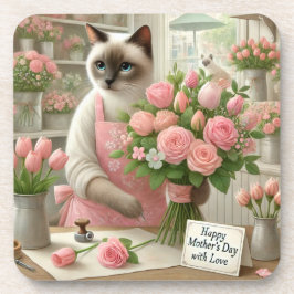 Kattenbloemist met bloemen voor Cat Mom Moederdag Bier Onderzetter