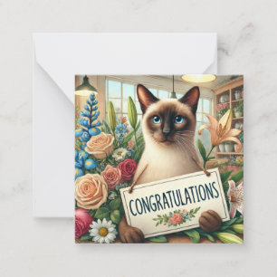 Kattenbloemist met felicitatiekaart notitiekaartje