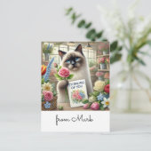 Kattenbloemist met kaart die aan je denkt (Staand voorkant)